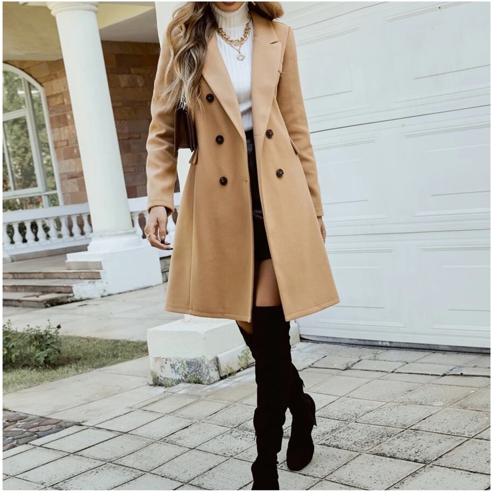 Classic Tan Double Breasted Jacket Coat - Picture 2 of 5